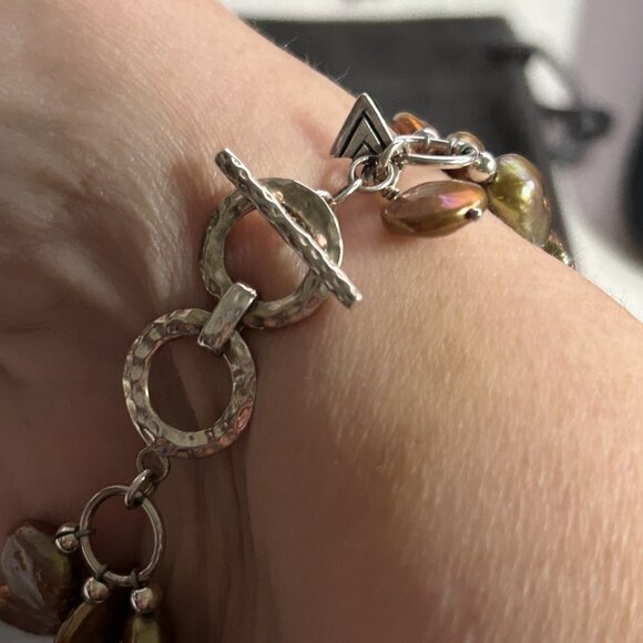 Silpada 3-Strand Bronze Coin Pearl Smokey Quartz Sterling Silver Bracelet B1850 - Picture 4 of 4